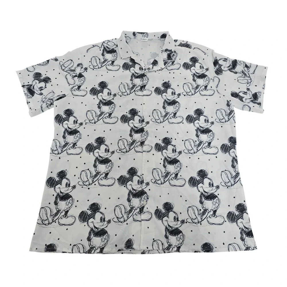 Rainbow‎ Rules Mens 2XL Mickey Mouse Sketch Print Button Down Shirt White Black